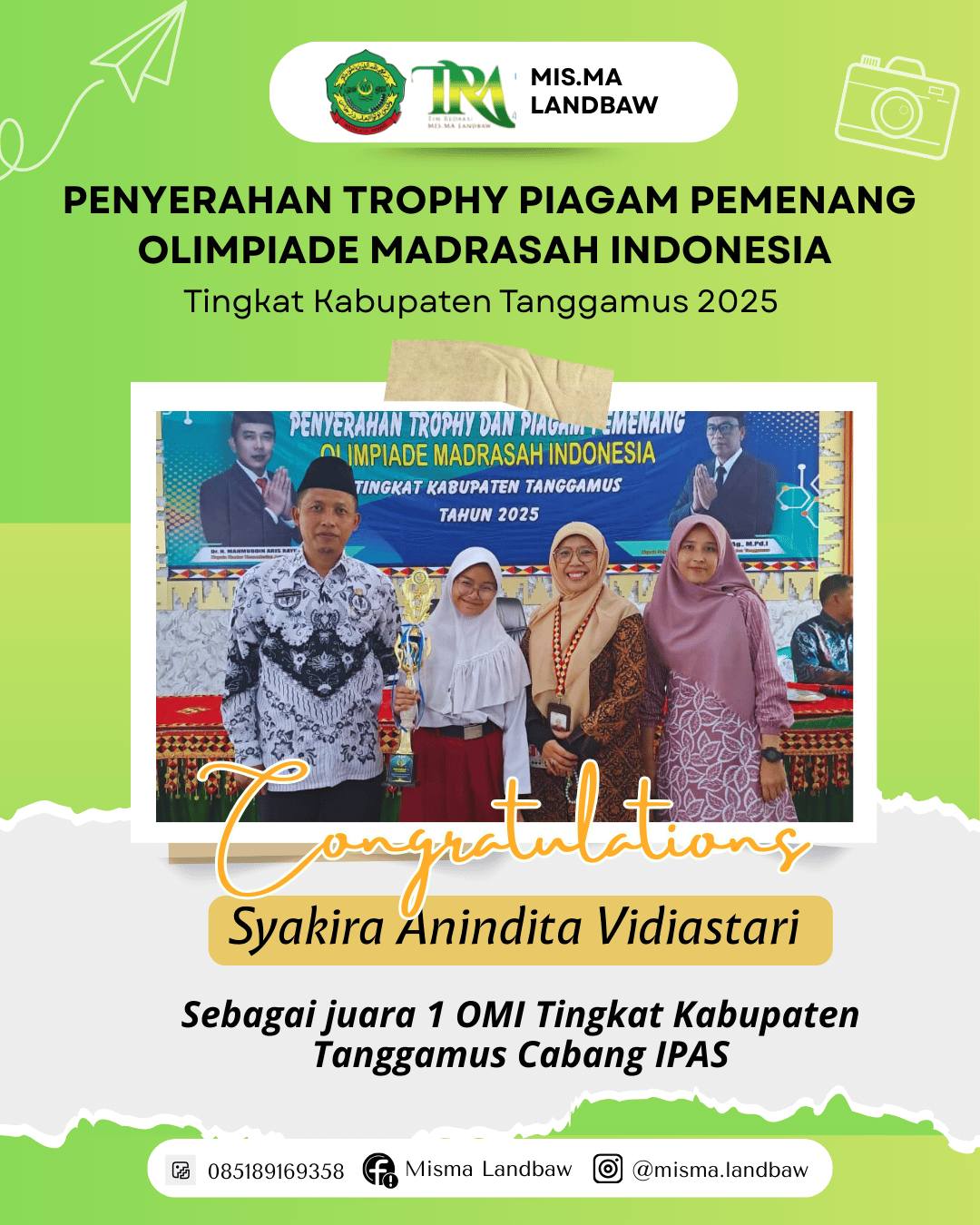 Proud moment! ? Selamat untuk ananda Syakira Anindita Vidiastari, siswi terbaik kami